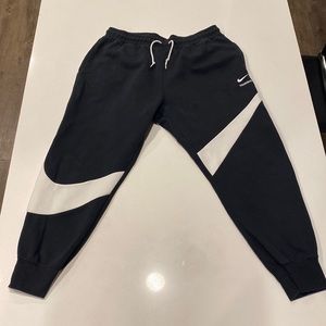 Black With White Nike Swoosh Sweatpants Joggers With Pockets